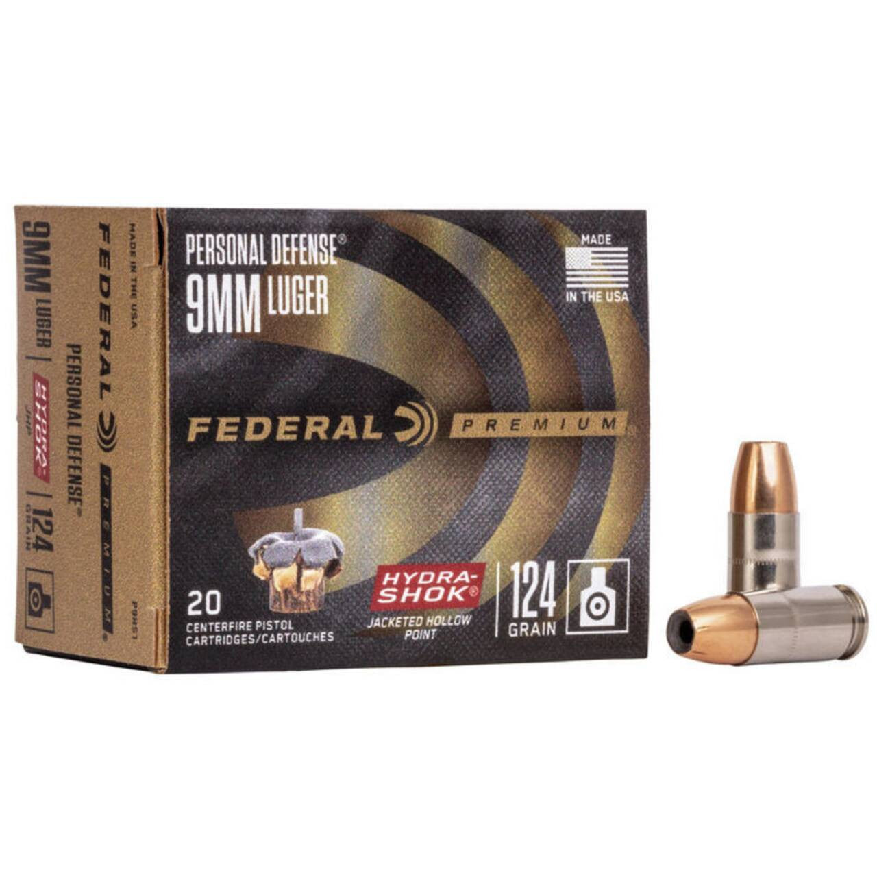 Federal Premium Defense 9MM 124gr HydraShok H.P. - 20 Rounds