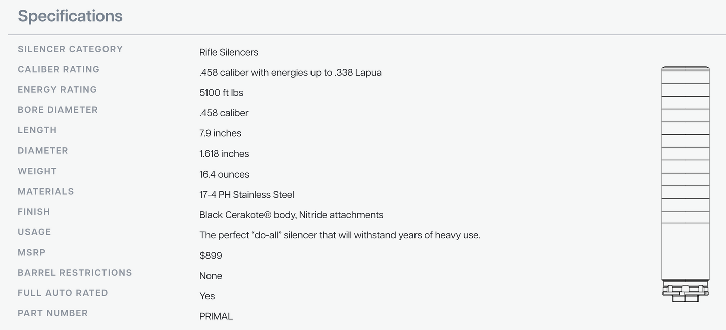 DEAD AIR Primal 46 Cal Silencer